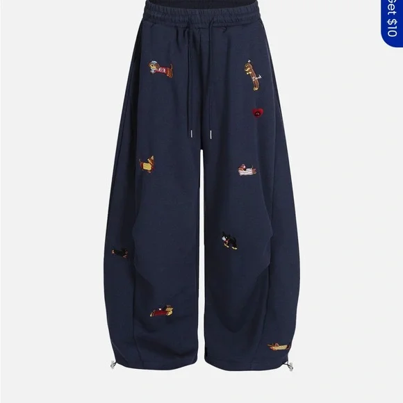AELFRIC EDEN EMBROIDERY DOG BAGGY BARREL SWEATPANTS - Picture 1 of 4